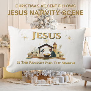 Kerstkussen met Jezus Geboorte Goud Kussen