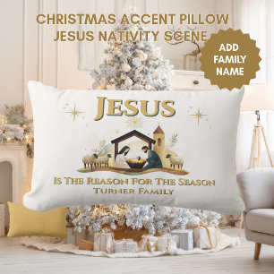 Kerstkussen met Jezus Geboorte Goud Kussen