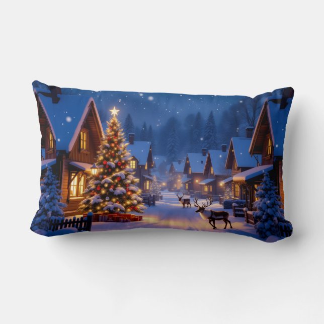 Kerstkussen met Kerstman en rendieren Kussen (Achterkant)