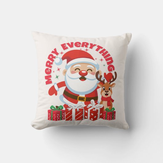 Kerstkussen met Kerstman en rendieren Kussen (Voorkant)