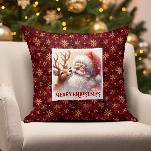 Kerstkussen met kerstman Rudolph, cute klassiek on Kussen (Santa Rudolph Christmas Pillow Cute Classic Design)