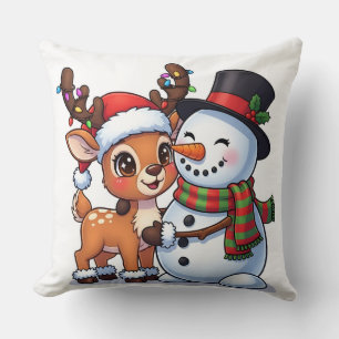 Kerstkussen met rendier en sneeuwman  kussen