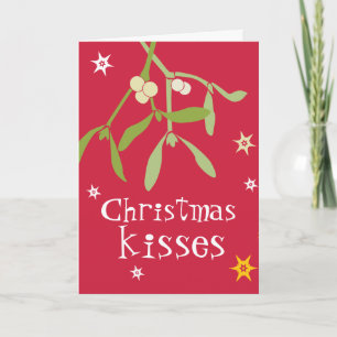 kerstkussen, mistletoe kaart rood