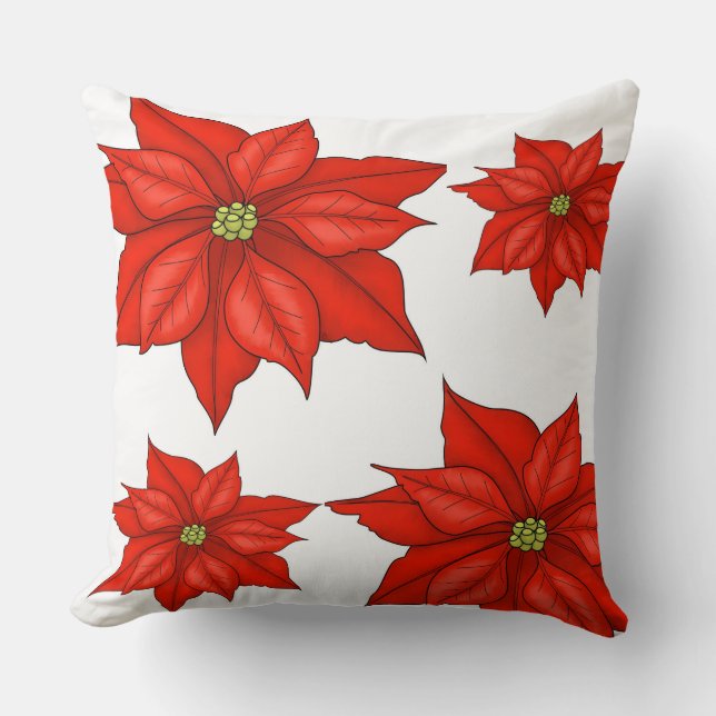 Kerstkussen-Rode Poinsettia's Kussen (Voorkant)