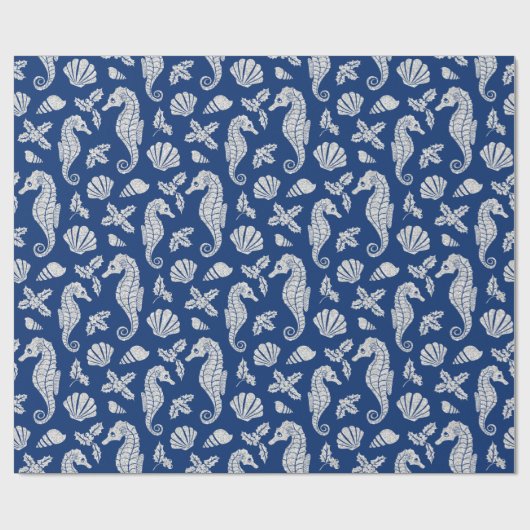Kerstkust Zeepaardglitter Navy Blue Cadeaupapier (Vlak)