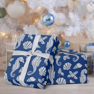 Kerstkust Zeepaardglitter Navy Blue Cadeaupapier