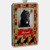 Kerstkwart zwarte labrador Puppy Verzilverd Omlijst Ornament (Rechts)