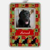 Kerstkwart zwarte labrador Puppy Verzilverd Omlijst Ornament (Voorkant)