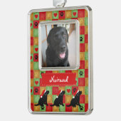 Kerstkwart zwarte labrador Puppy Verzilverd Omlijst Ornament (Links)