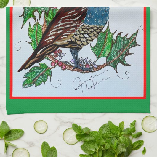 Kerstkwartel Holly Theedoek (Gevouwen)