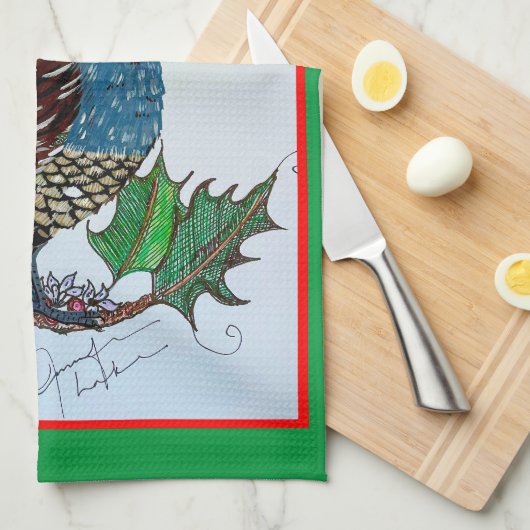 Kerstkwartel Holly Theedoek (Quarter Fold)