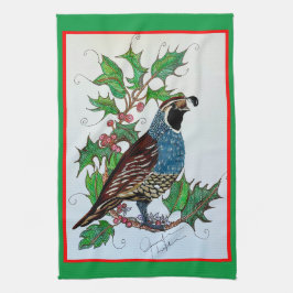 Kerstkwartel Holly Theedoek
