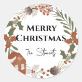 Kerstlabel in eenvoudige Noordse stijl Ronde Sticker (Voorkant)