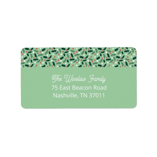 Kerstlabel 'Merry Holly Days' (groen) Etiket (Voorkant)