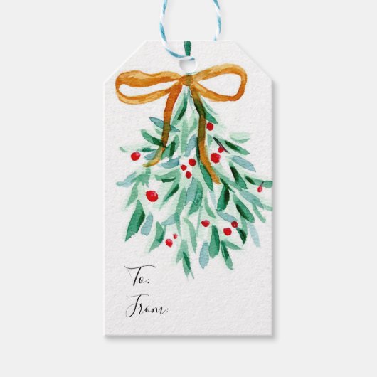 Kerstlabel met maretak cadeaulabel (Voorkant)