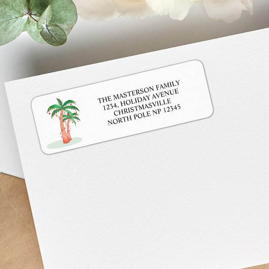 Kerstlabel met palmboom retouradres etiket