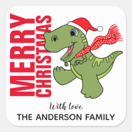 Kerstlabel voor dinosauriërs vierkante sticker