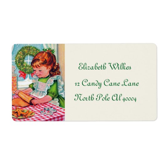 kerstlabel voor het bakmeisje retro etiket (Voorkant)