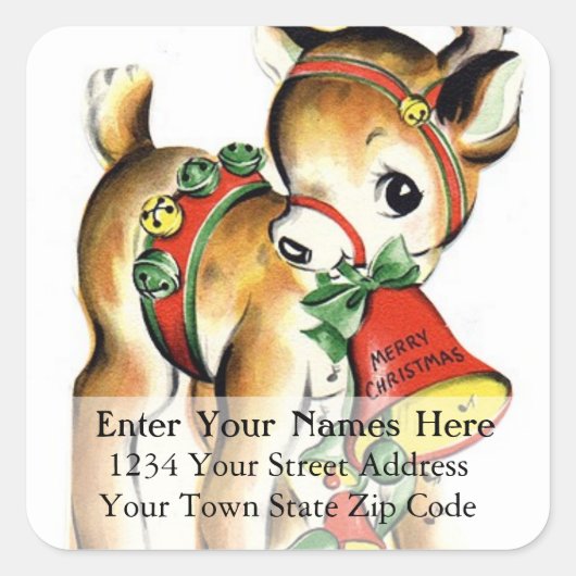  kerstlabel voor kleine rendieren vierkante sticker (Voorkant)