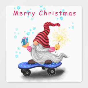 kerstlabels Skater Gnome met cadeaus Labels
