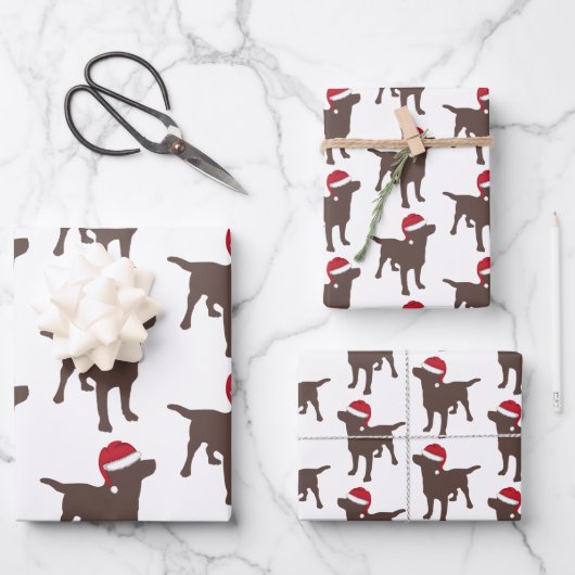 kerstlabrador chocolade-hond in Santa Hat Inpakpapier Vel (Voorkant)