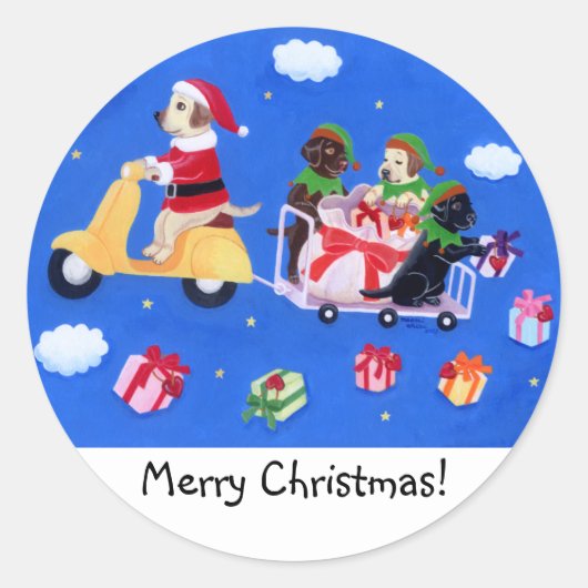kerstlabrador Delivery Painting Ronde Sticker (Voorkant)