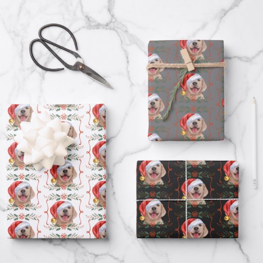 Kerstlabrador Dog-papierbladen voor het verpakken  Inpakpapier Vel (Voorkant)
