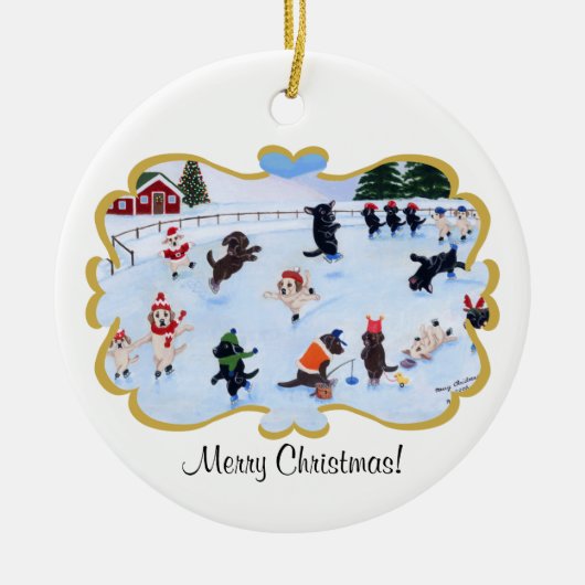 kerstlabrador flauwschilderij keramisch ornament (Voorkant)