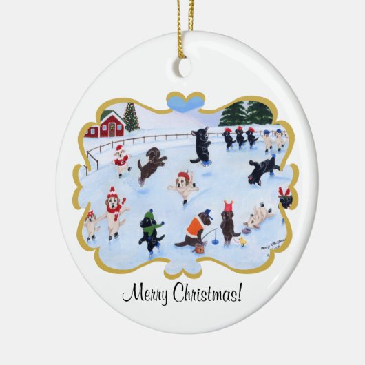 kerstlabrador flauwschilderij keramisch ornament (Links)