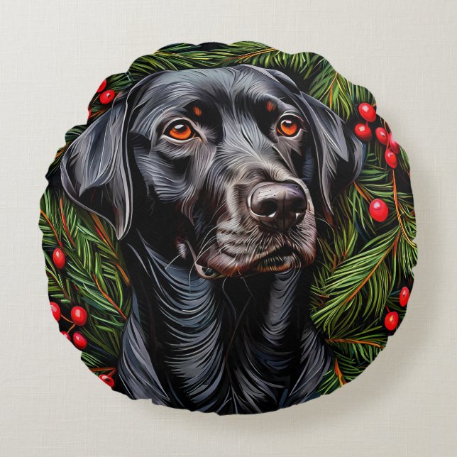 Kerstlabrador hond rond kussen (Voorkant)