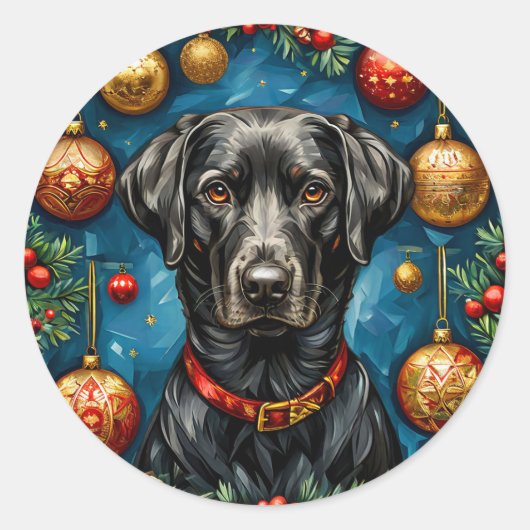 Kerstlabrador hond ronde sticker (Voorkant)