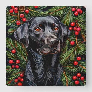 Kerstlabrador hond vierkante klok