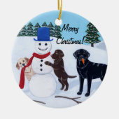 kerstlabrador Painting Snowman Keramisch Ornament (Voorkant)