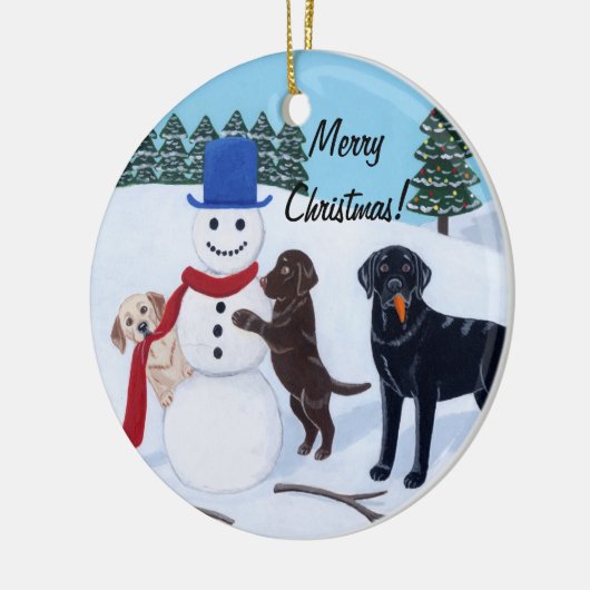kerstlabrador Painting Snowman Keramisch Ornament (Links)