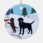 kerstlabrador Painting Snowman Keramisch Ornament (Achterkant)