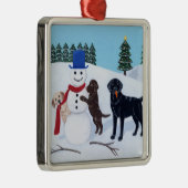 kerstlabrador Painting Snowman Metalen Ornament (Rechts)