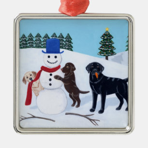 kerstlabrador Painting Snowman Metalen Ornament