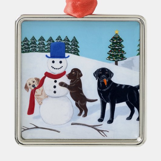 kerstlabrador Painting Snowman Metalen Ornament (Voorkant)