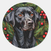 Kerstlabrador Ronde Sticker (Voorkant)