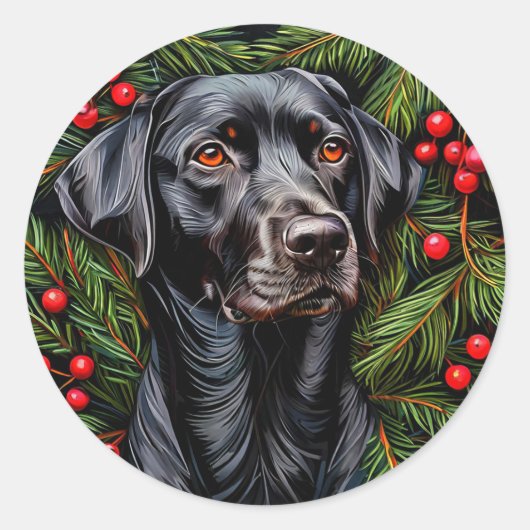 Kerstlabrador Ronde Sticker (Voorkant)
