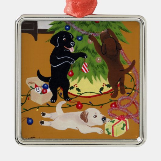 kerstlabrador schilderen metalen ornament (Voorkant)