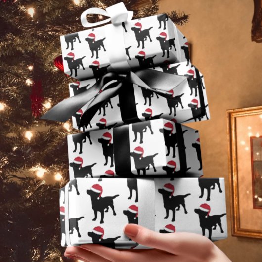 Kerstlabrador zwarte hond in Santa Hat Inpakpapier Vel