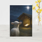 Kerstlam die naar het kindje Jezus kijkt Kaart (Gele Bloem)