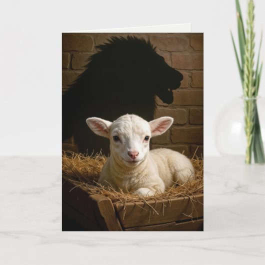 Kerstlam in een voederbak met leeuwenschaduw kaart (Voorkant)