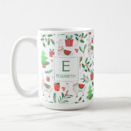 Kerstlama, Cactus, Berries, Monogram bomen Koffiemok