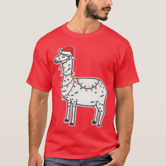 Kerstlama met kerstmanhoed en kerstlicht t-shirt