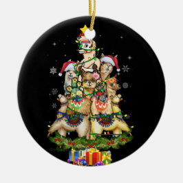 kerstlama Santa Hat Tree Llama Keramisch Ornament