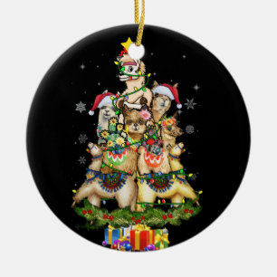 kerstlama Santa Hat Tree Llama Keramisch Ornament