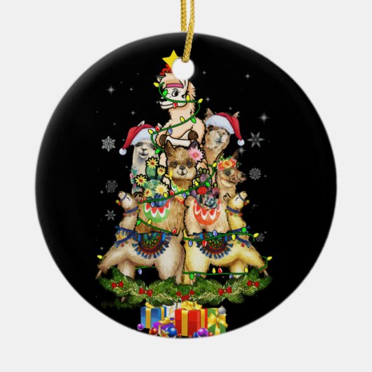 kerstlama Santa Hat Tree Llama Keramisch Ornament (Voorkant)