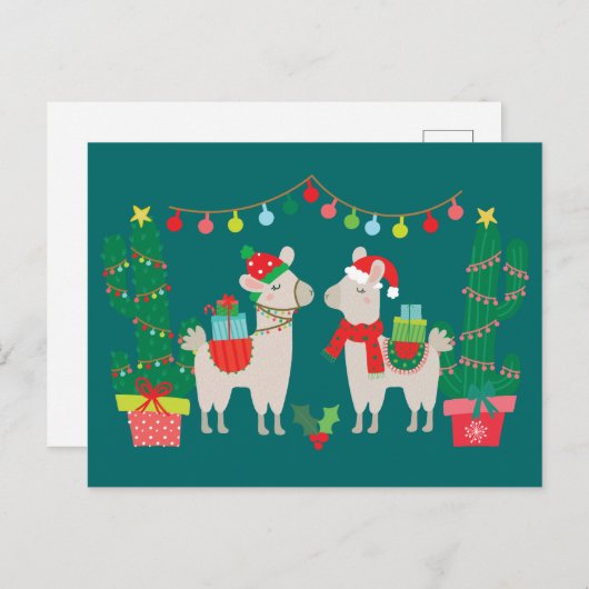 Kerstlamas Briefkaart (Voorkant / Achterkant)